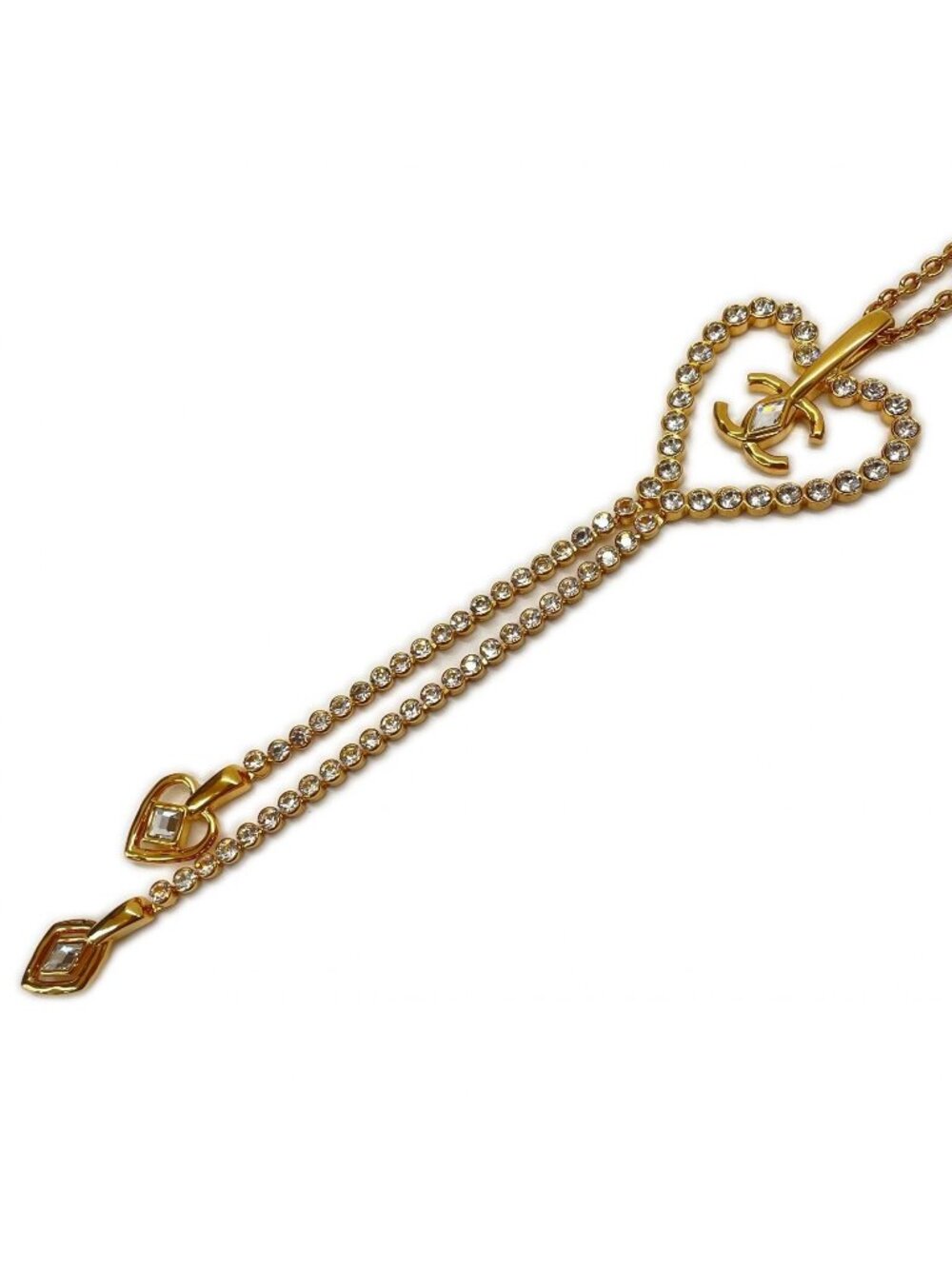 Chanel CC Logo Heart Necklace Rhinestone 23c Gold